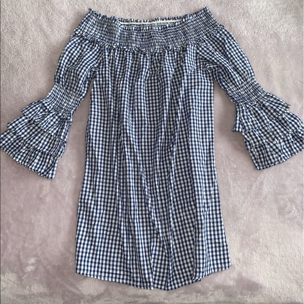 ⇩ BLUE AND WHITE CHECKED DRESS